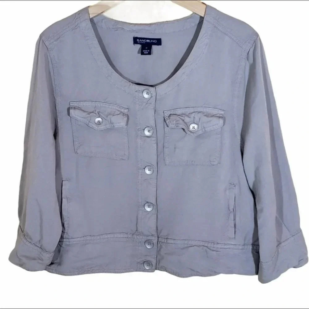 Bandolino jeans women's M light weight tan jacket top button‎ up viscose